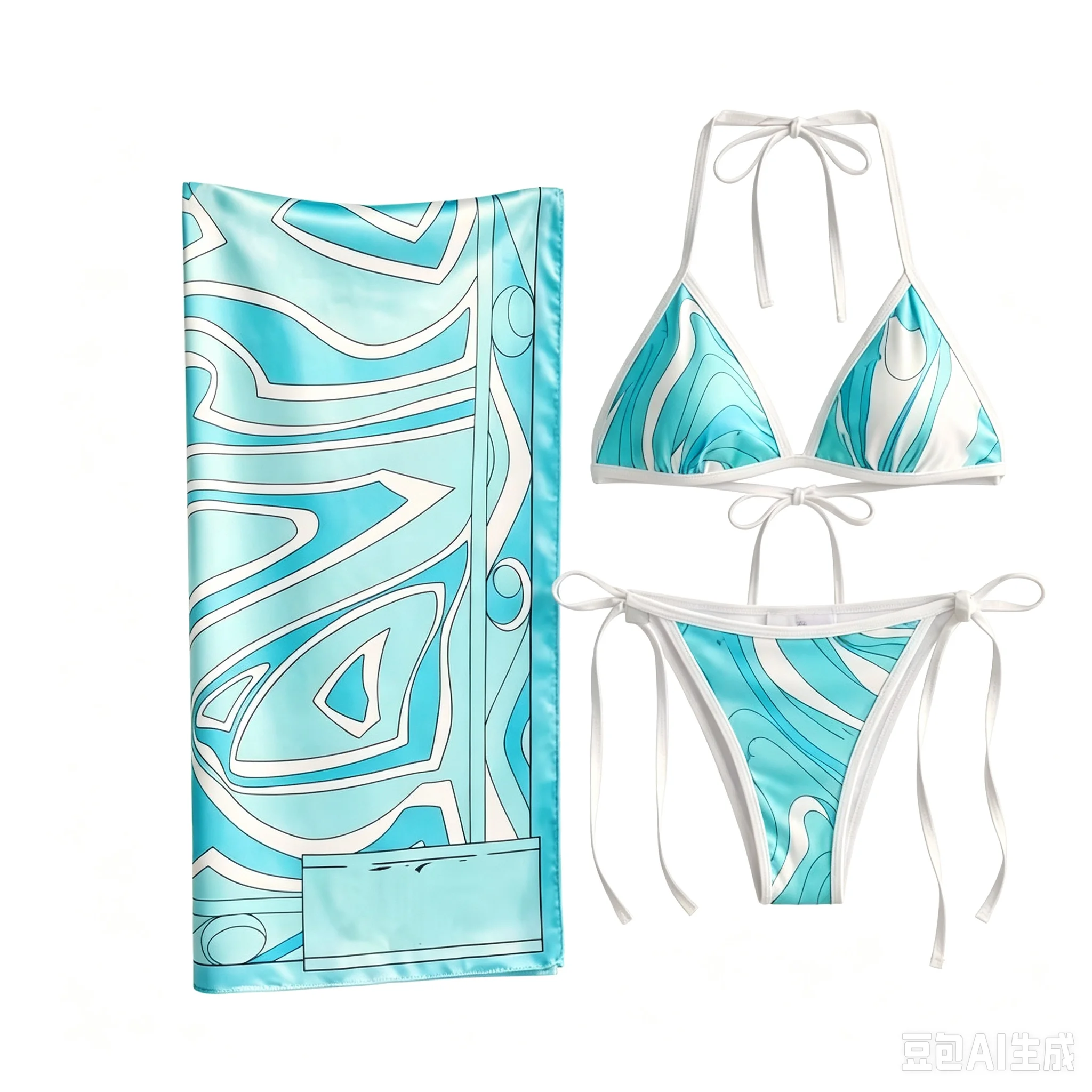 Fashion Print One Piece Swimsuit Sexy Bikini Outfit For Beach Vacation Women's Swimsuits Scarf Bikini Sets Sport Pants Beachwear