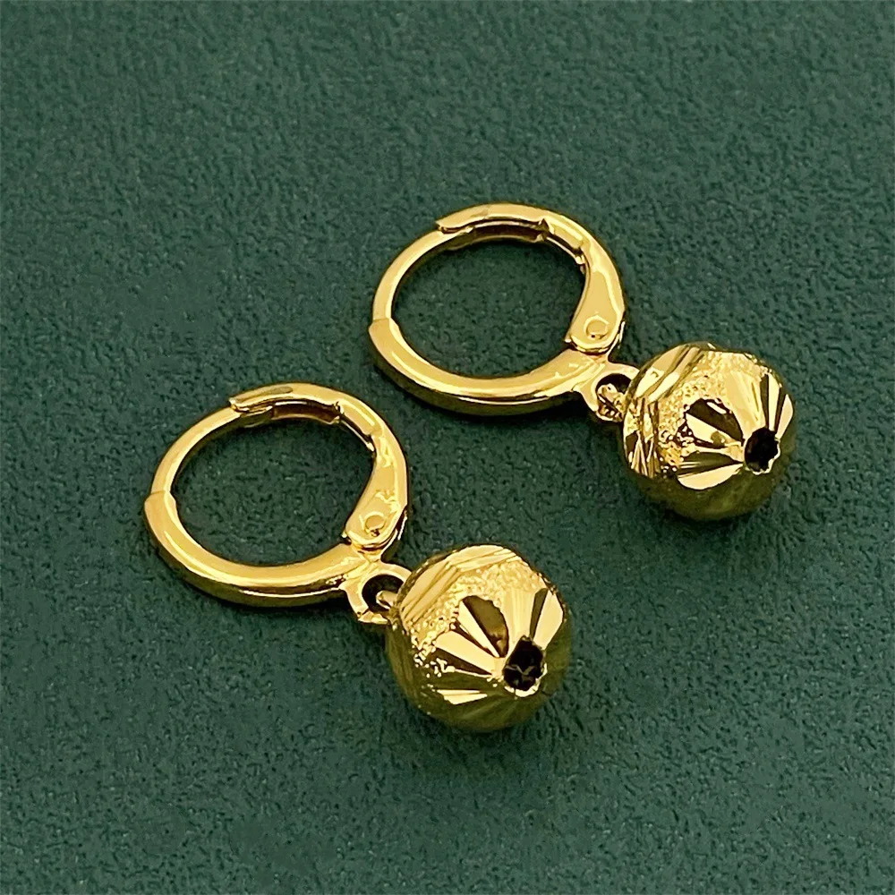 Luxury 24K 9999 Pure Gold real gold Women's round ball drop earrings