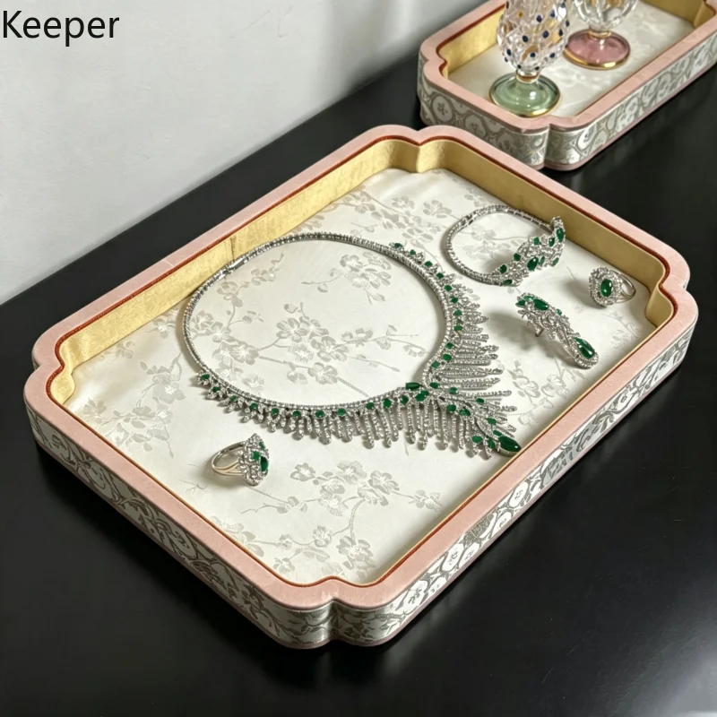 Palace Style Jewelry Viewing Tray, Velvet Organizer for Bracelet Beads & Perfume Bottle, Counter Display Stand
