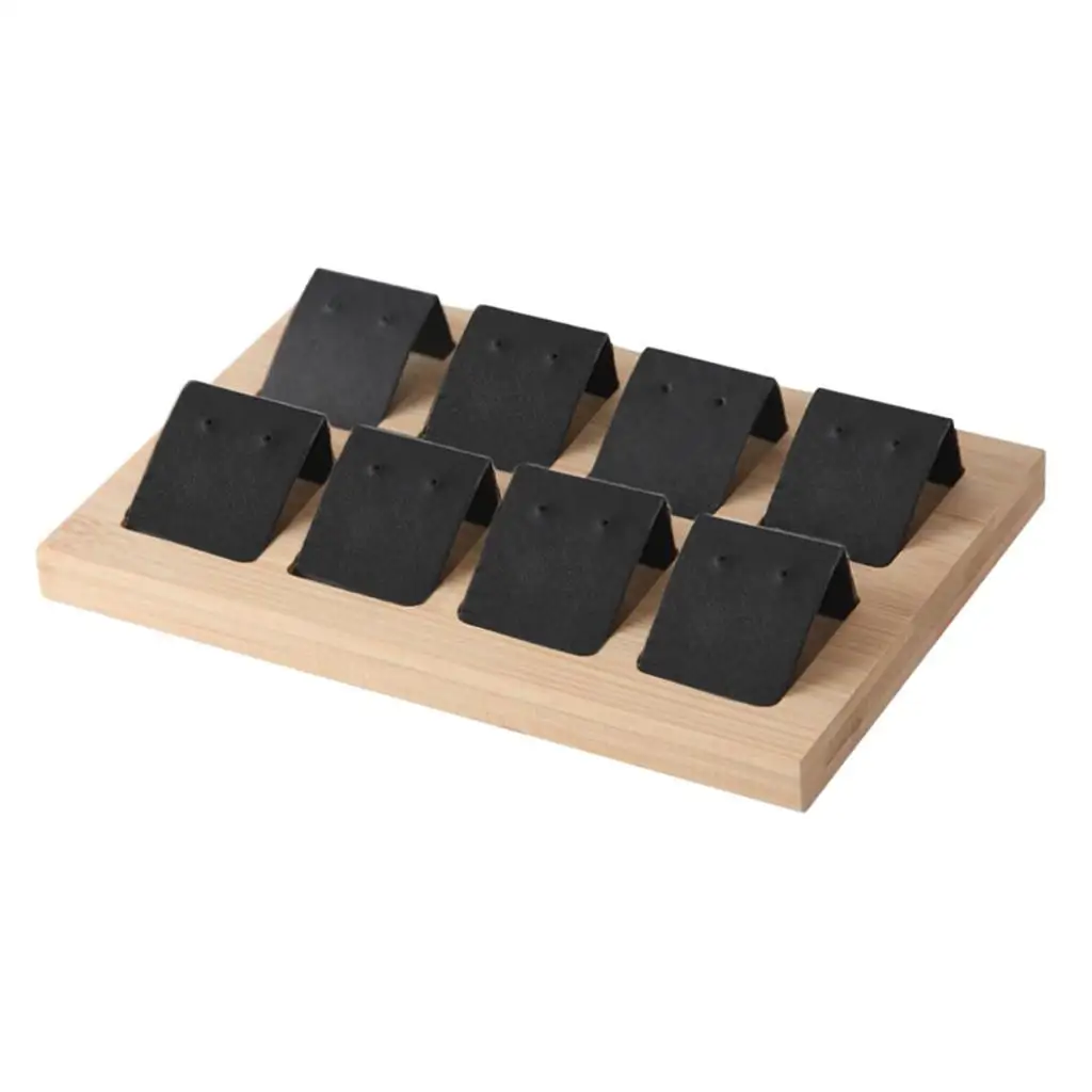 Wood Earring Card Holder w/ Tray for Jewelry Accessory Display 8 Pair White