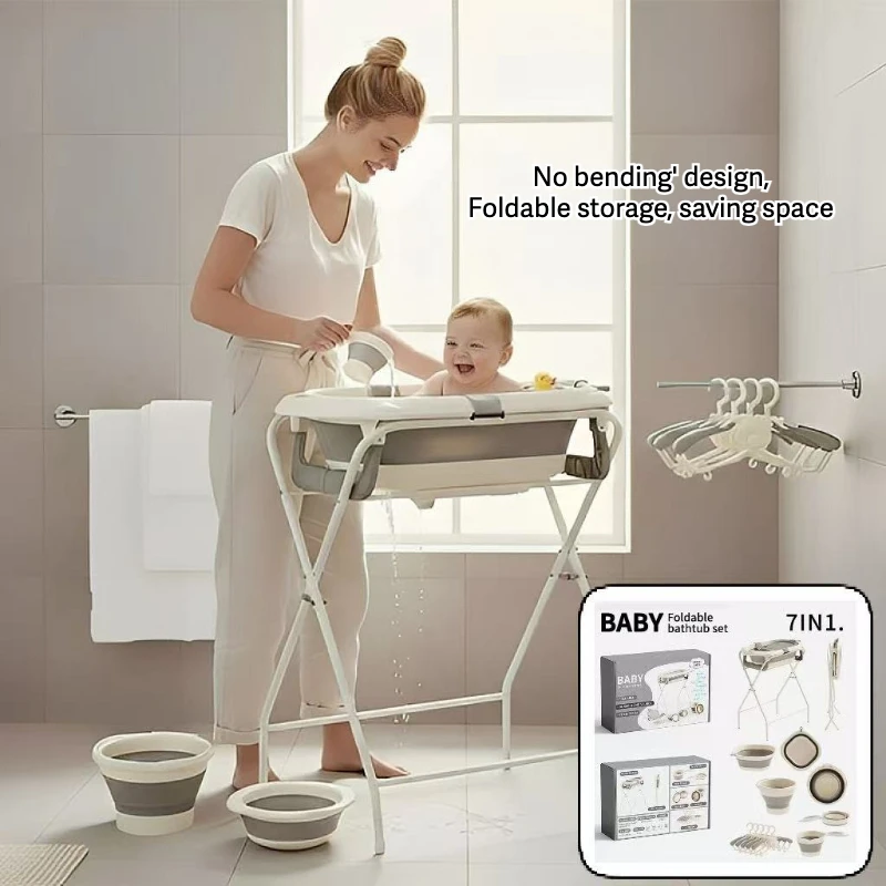 7-in-1 Premium Complete Have Temperature Infant Bathing Kit Set Soft Foam Padding&Ergonomic Design for Newborn Bathing Comfort