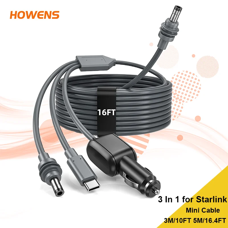 3 in 1 Mini Cable High-Speed For Starlink USB C/Car Charger/DC to DC Replacement Cable Power Cable Accessories