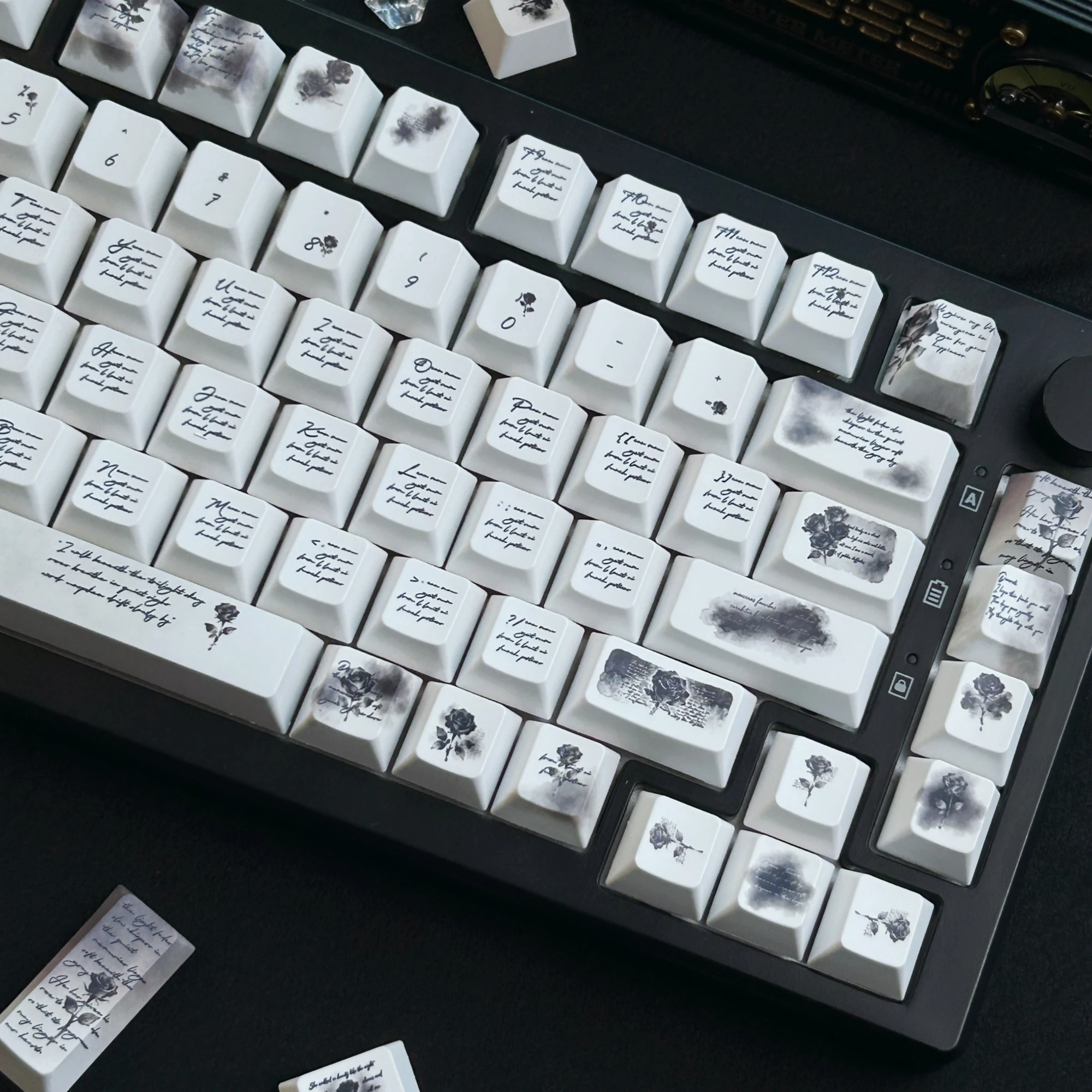 MAIMOOO Black Rose Keycap Cherry/MOA Profile PBT Custom Retro French Style Poetry Aesthetic Keycaps for Mechanical Keyboard Gift