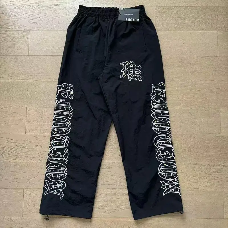 Mixed Emotion American street hip-hop sequined embroidered letter casual pants loose straight-leg long pants casual