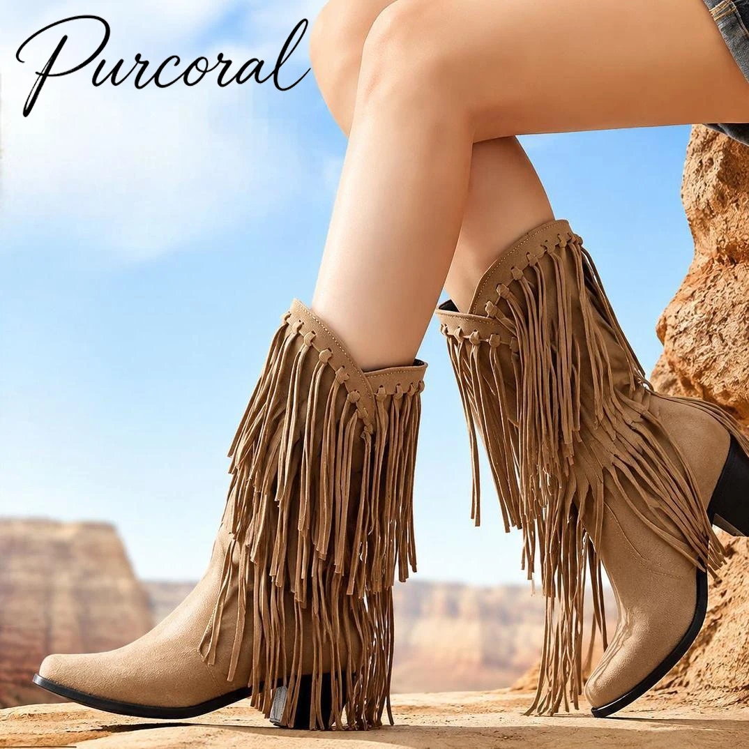 Purcoral 2026 Vintage Thin Heels Women Knee High Boots Fashion Winter Sexy Pointed Toe Stripper Party Shoes Zapatos De Mujes