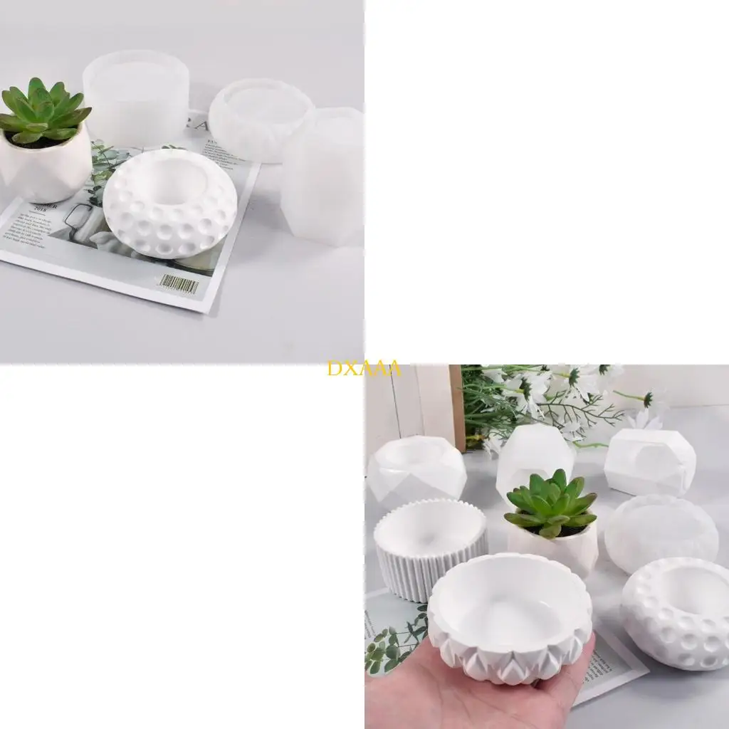DXAA DIY Plant Flower Pot Silicone Mold Polygonal Mold for Office Decoration Vase Holder Resin Mold