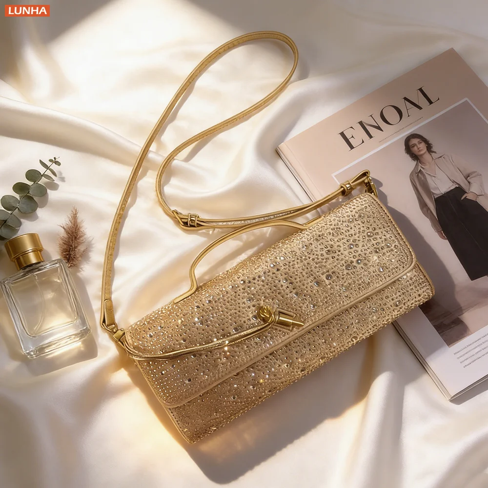 Women's Rhinestone Shoulder Bag PU Leather Armpit Purse Bling Diamond Flap Clutch for Evening Party Daily Commute