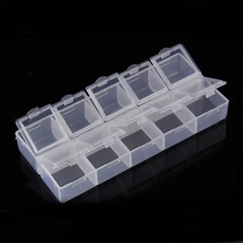 Sewing Tool Transparent Bead Organizer Pink Rectangle Plastic Box Organizer Plastic 10 Grid Square Box Girls