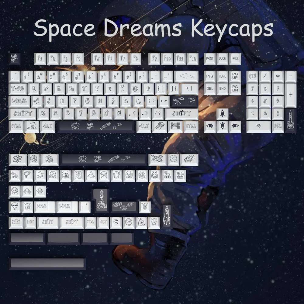 PBT Outer Space Keycaps Cherry Profile Minimalist Black White Caps Dye Sublimation Keycap For MX Keyboard F75 F99 RK84 GMK67 87
