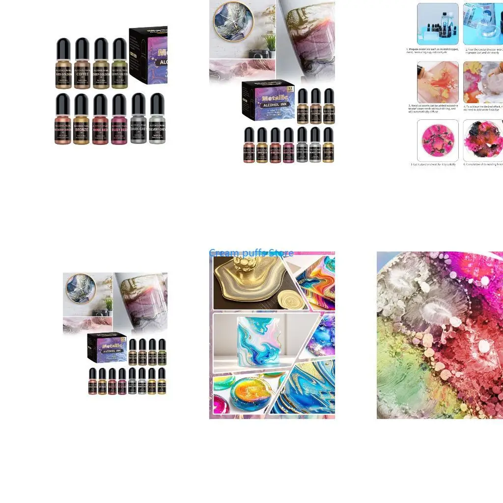 50LE Pack Of 12 Metallic Alcohols Inks For Epoxy Resin And Painting Techniques