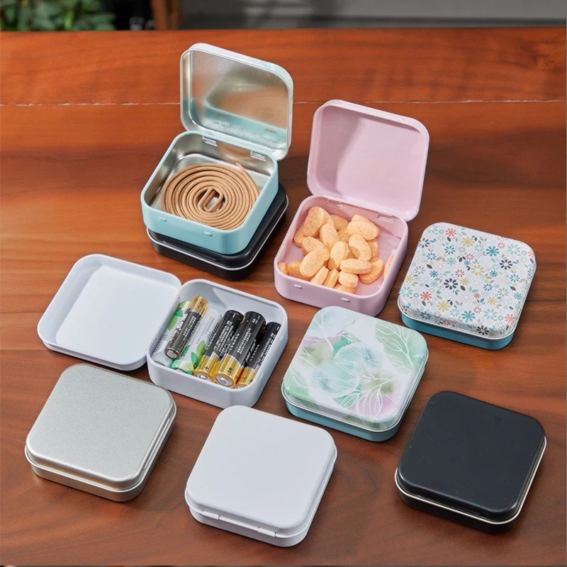 1 Piece 7.2 * 7.2 * 2.2cm Portable Box Convenient Tinplate Decorative Jewelry Box Multipurpose Tin Box for Medicine Storage