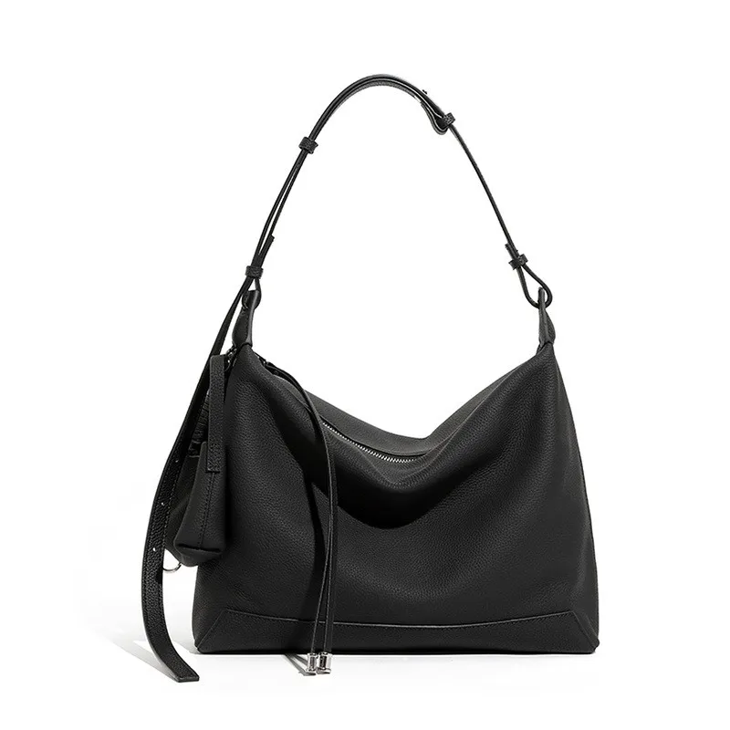 Ins Chic Designer Tote Bag Large Capacity Commuter First Layer Genuine Cow Leather Women Shoulder Bag With Matching Mini Purse