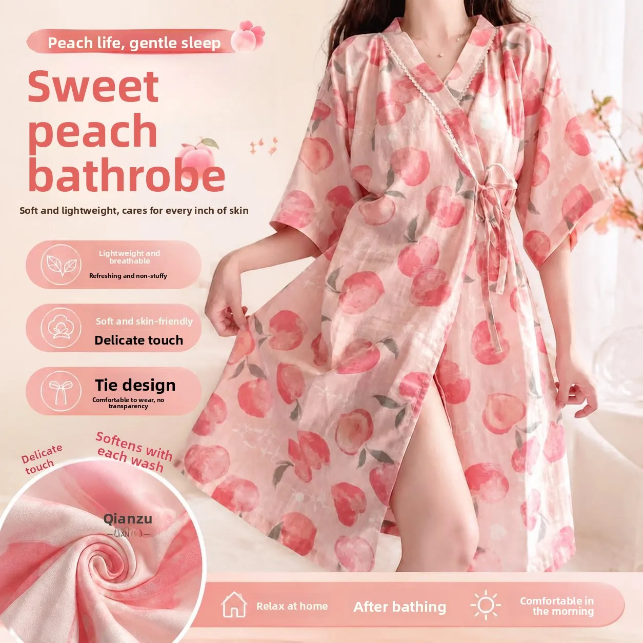 Cotton Sleepwear Women's Summer Short Sleeve Kimono Style Home Clothes Pure Cotton Gauze Robe Floral Print Lightweight
