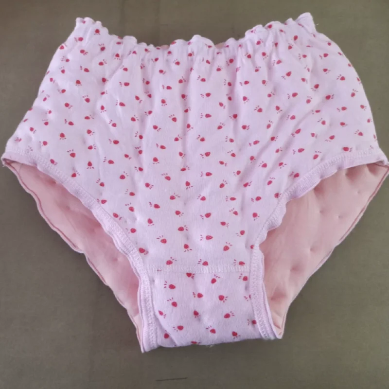Light Pink Strawberry Print Women Thick Panties Fill Cotton Underwear Plus Size Soft Comfortable Breathable Leak-proof Briefs