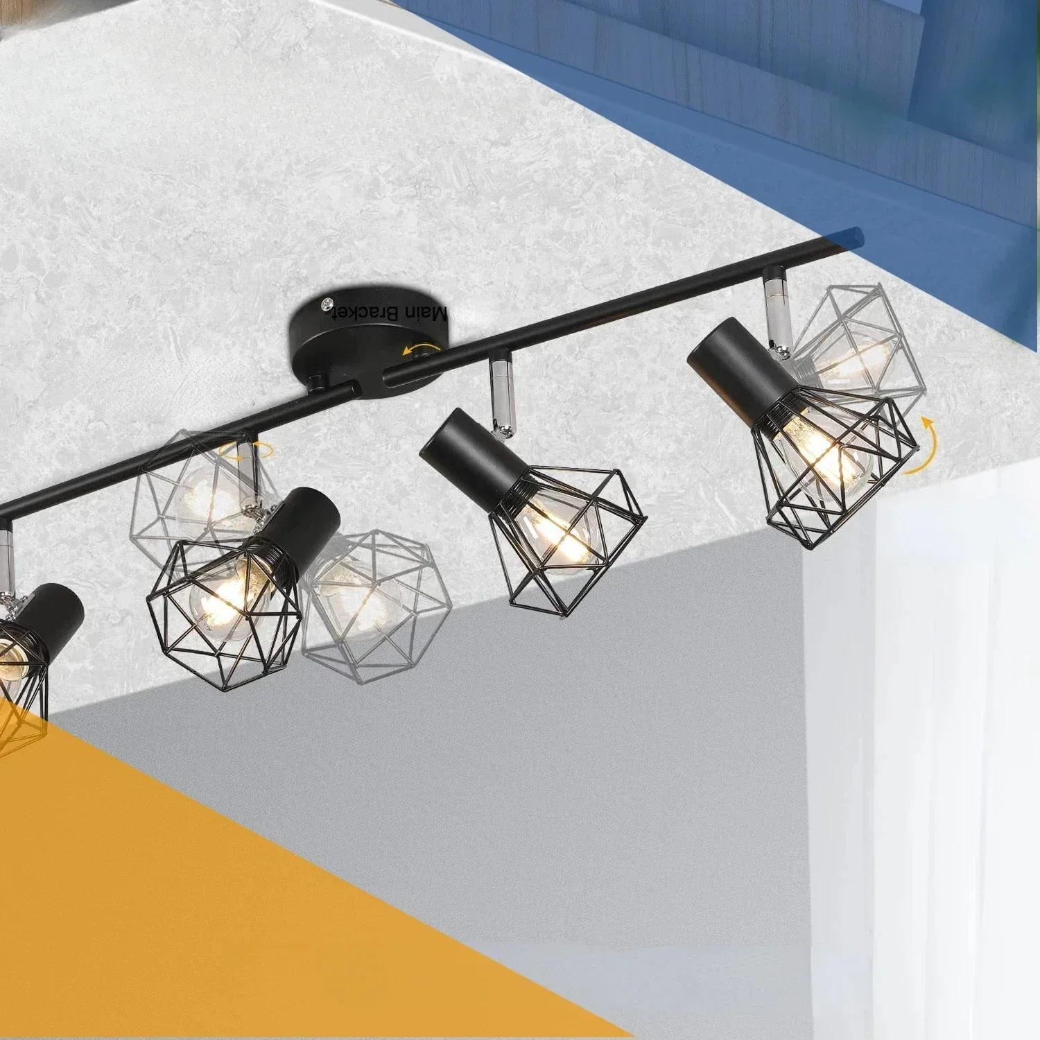 JOYINLED 4-Headed Track Lighting, Adjustable Black Ceiling Spotlights with E14 Sockets AC90-260V for Shop Gallery Showroom