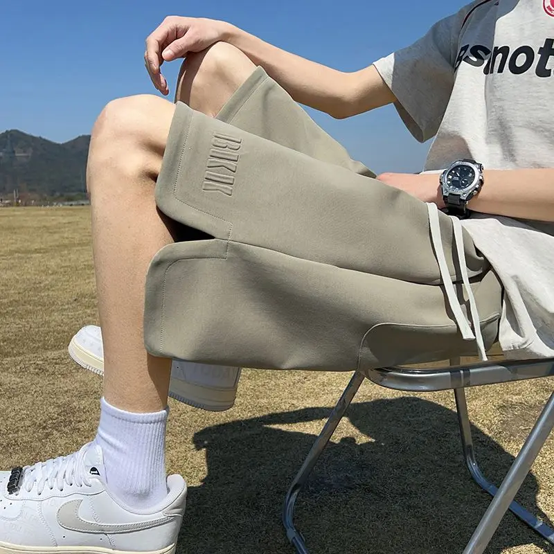 Casual Shorts Summer Men's Sweat Shorts Knee-Length Straight Loose Short Pants Streetwear Drawstring Solid Shorts
