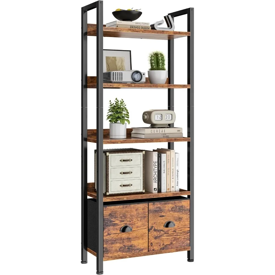Bookshelf, Tall Bookcase with Fabric Drawers