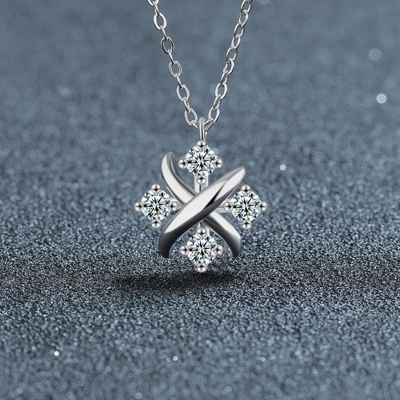 S925 Sterling Silver Plated White Gold 0.4CT D Color Moissanite Luxury 'X' Initial Pendant Necklace for Women