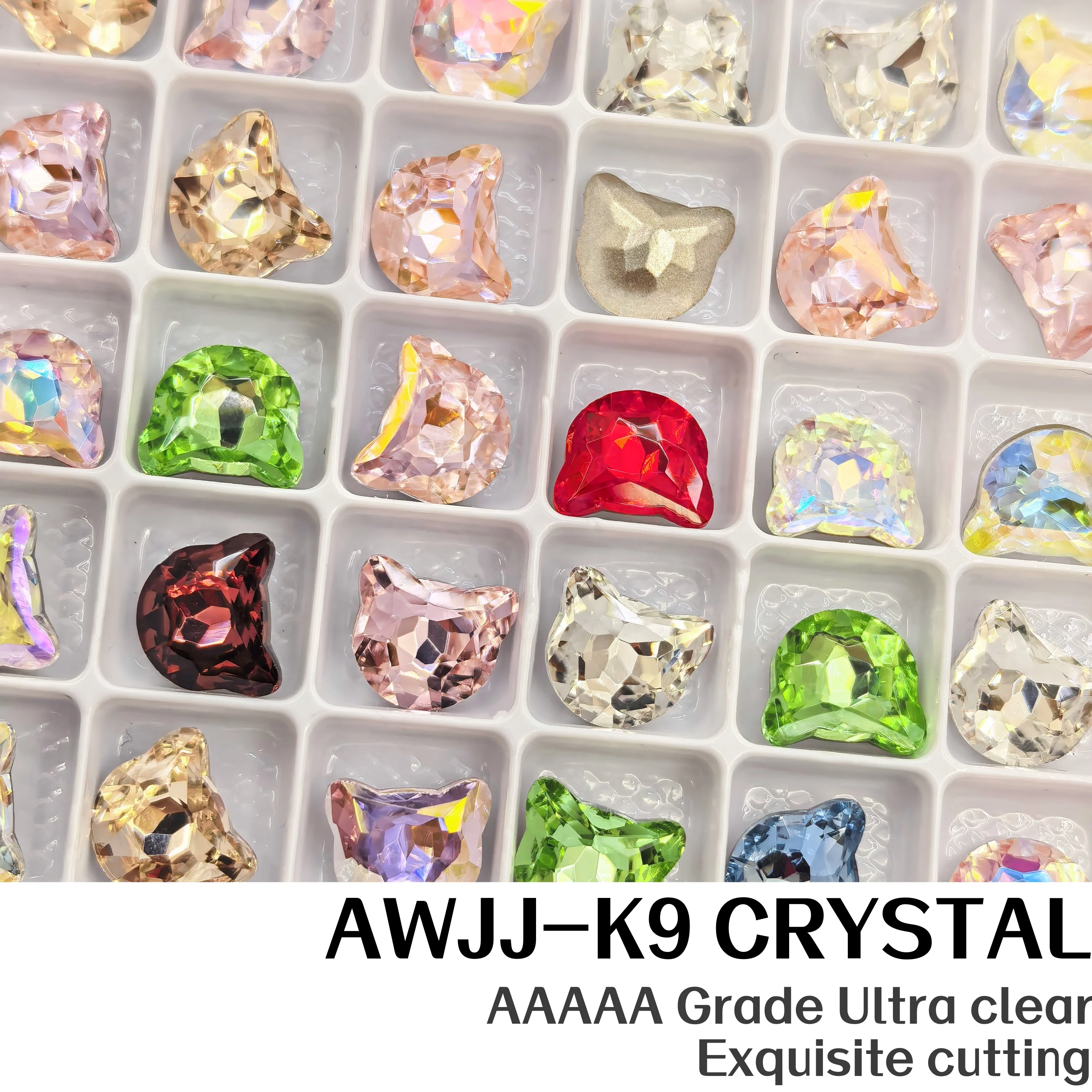 8x10mm Cat Head Shape K9 Crystal Rhinestones Multi Facets Sparkling Pointed Back for Nail Art Jewelry DIY Decor