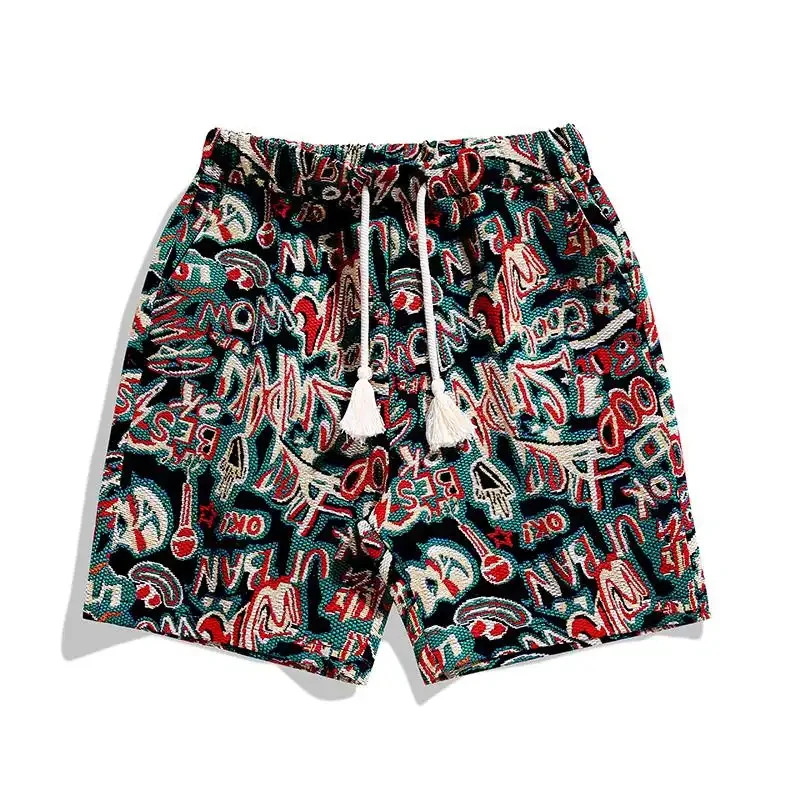 2026 New Collection Men's Ethnic Style Patterned Shorts Summer Casual Beach Shorts Knee Length Elastic Waist Loose Stretch Fabri