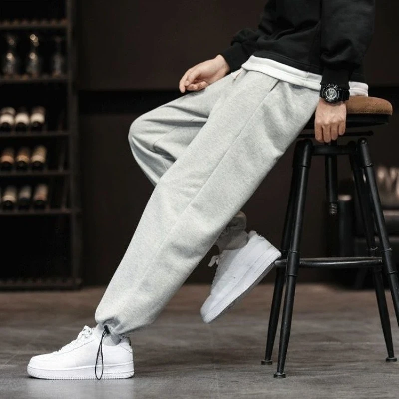 Men's Extra Long 190cm Gray Sweatpants Autumn Winter Fleece Lined Joggers