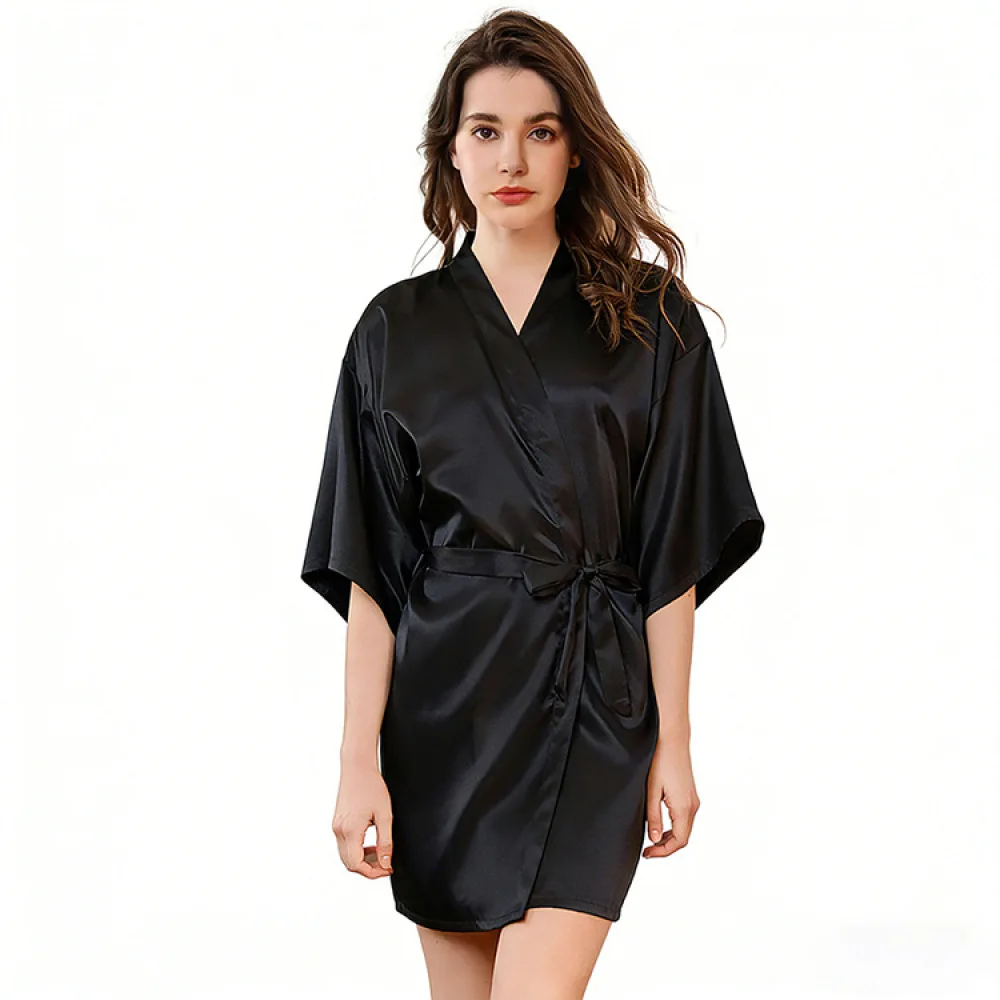 Casual Women Satin Bathrobe Summer Sleepwear Soft Breathable Kimono Nightgown Elegant Lightweight Home Lounge Robe
