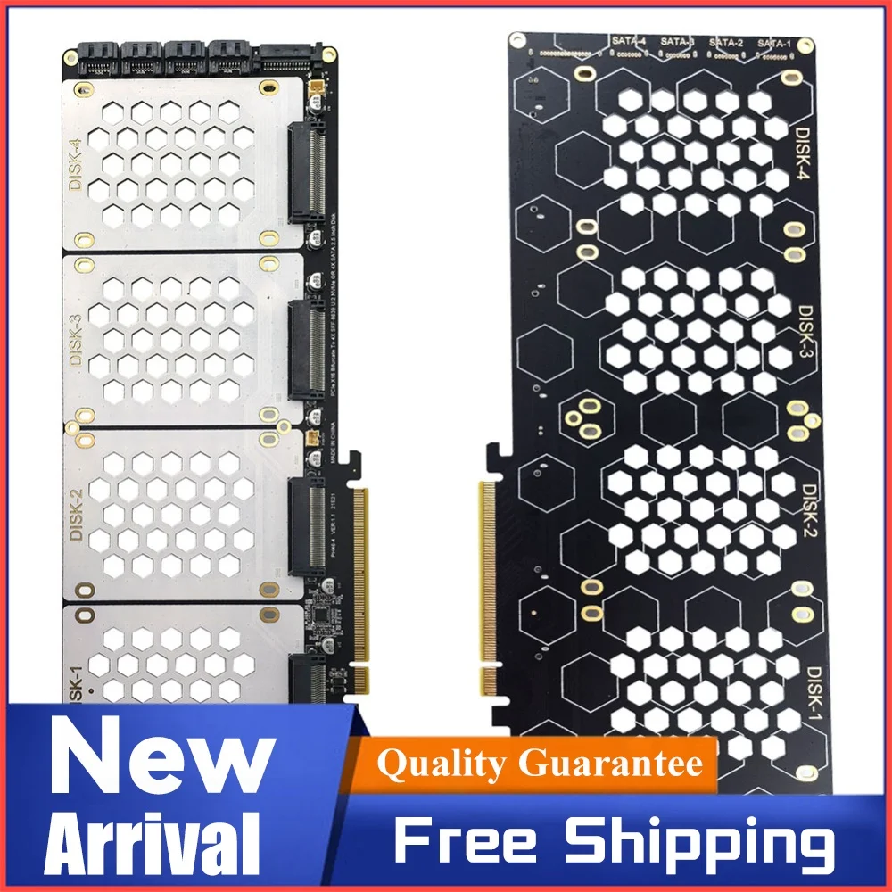 4-Port NVMe Interface PCIe X16 Conversion Card Motherboard Support PCIe X4x4x4x4 Bifurcation with LED Indicator for PC