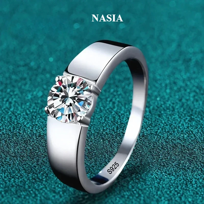 NASIA 1ct 2ct D Moissanite Wedding Band Men Ring 925 Sterling Silver Engagement Rings for Man with Certificate Fine Jewelry 2026