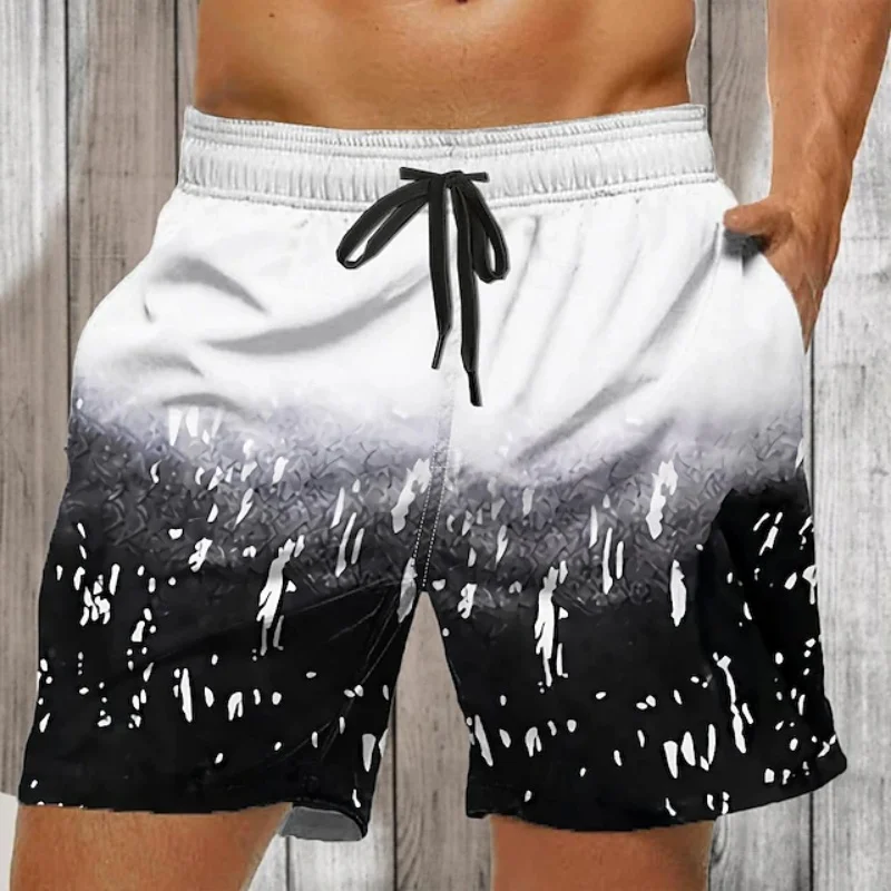 Gradient Colorful Graphic Swim Trunks For Men Geometry 3D Print Beach Shorts Summer Casual Quick Dry Sport Loose Surf Short Pant
