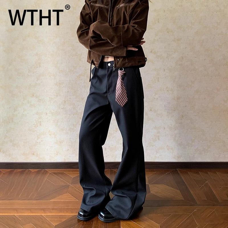WTHT Fashion Men's Solid Color Loose Straight Blazer Pants Trendy 2026 Summer American Style High-waisted Trousers Male 2A2826
