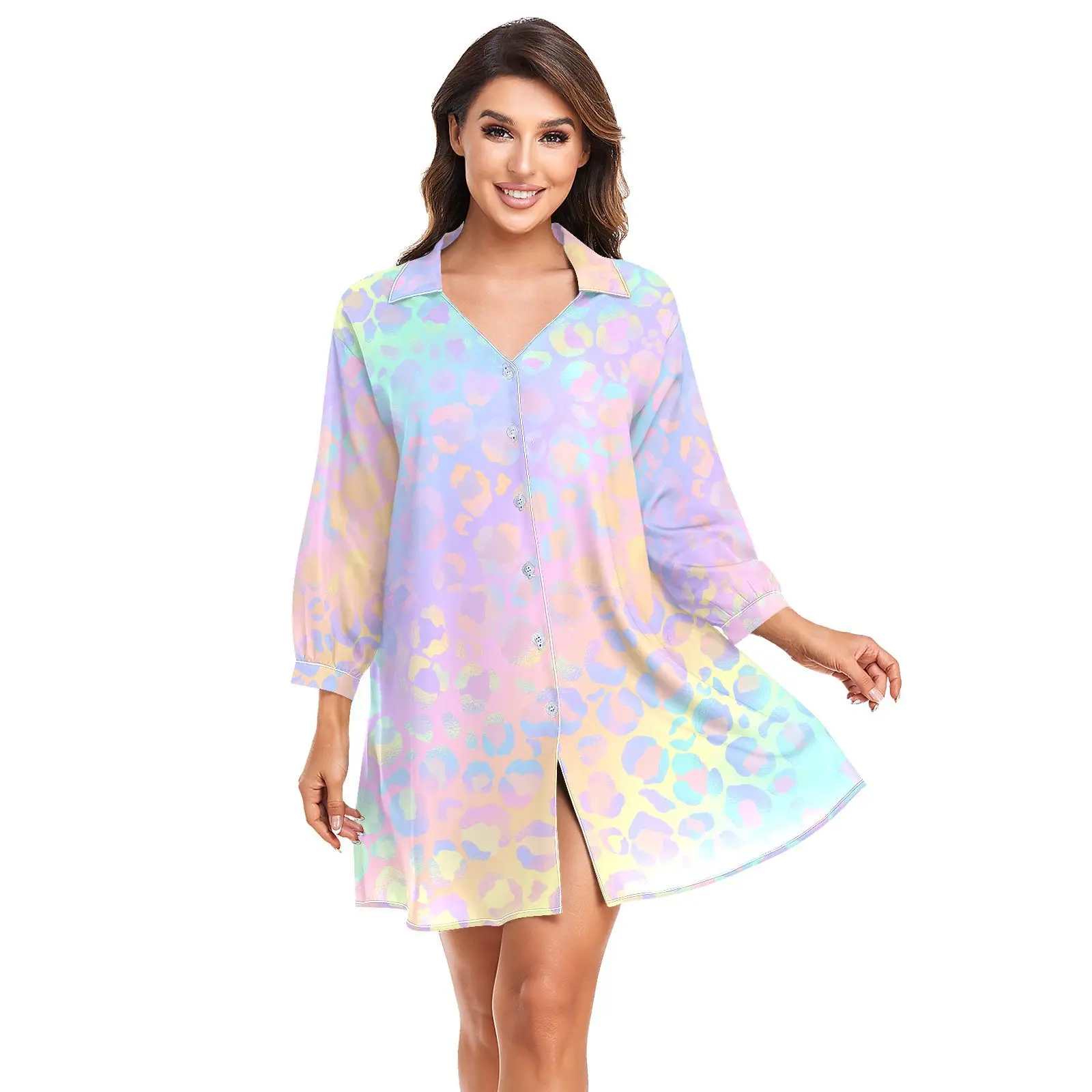 New Bikini Cover Up Women Beach Shirts Leopard Print Swimsuit Cape 2026 Summer Long Sleeve Tunic Swimwear Outfits