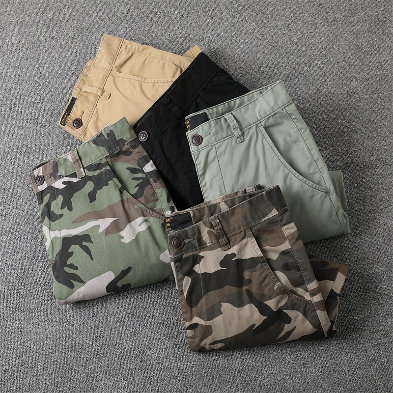 Men's Full Length Casual Pants Cotton Autumn/Spring Fashion Trousers Tactical Camouflage Cargo Pants Outdoor Pants