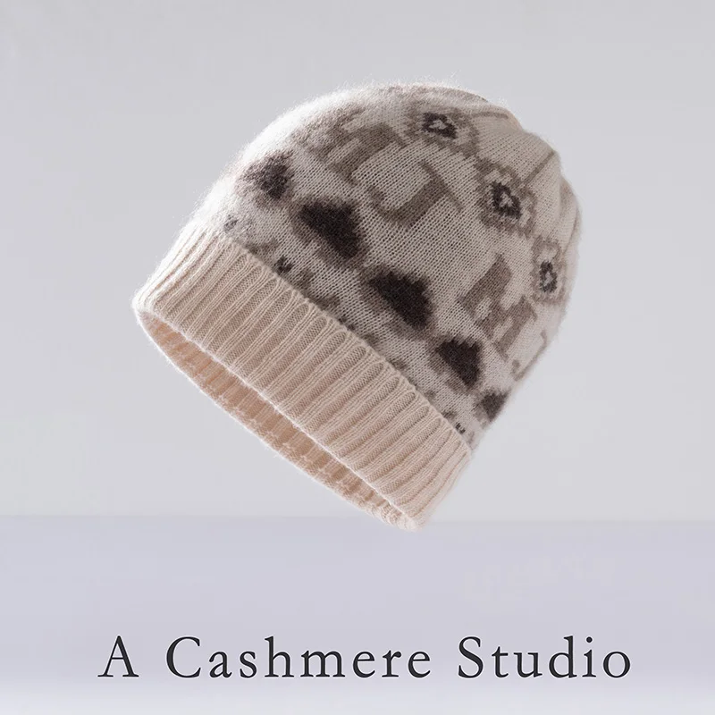 Autumn and winter letter jacquard new 100% cashmere hat for both men and women thick warm ha, knitted ear protection hat trendy