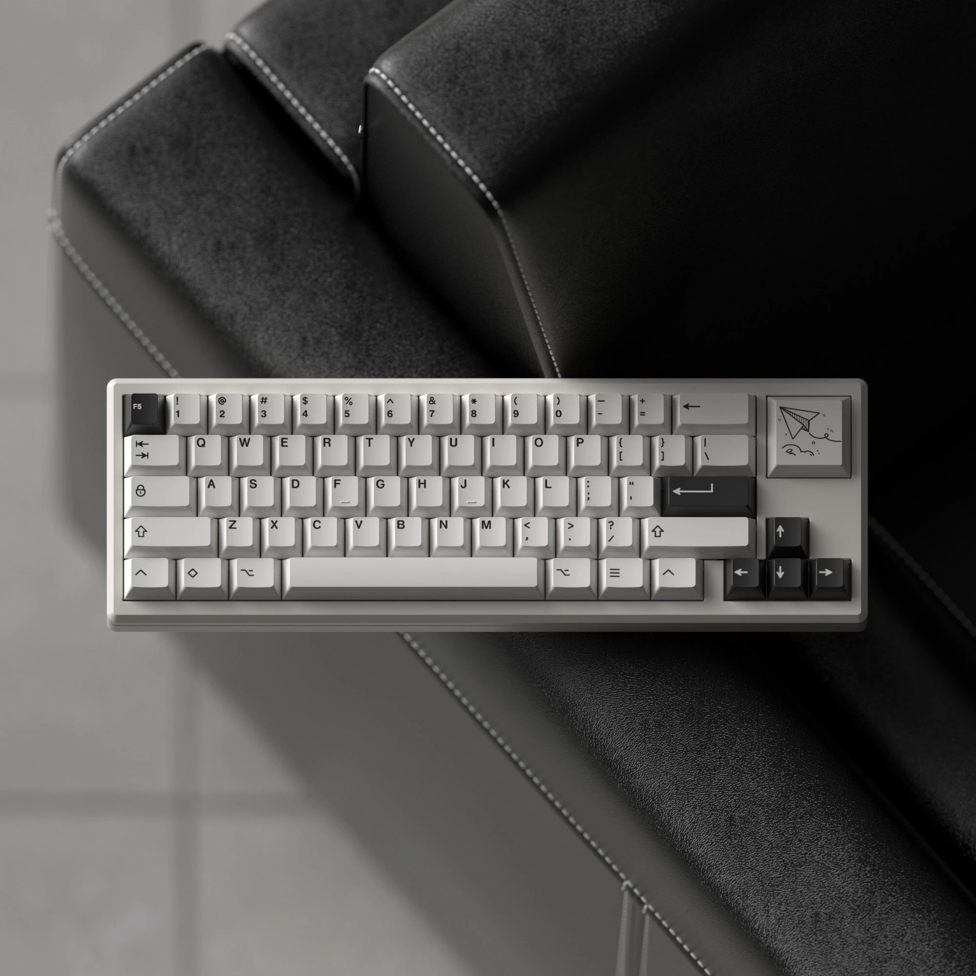 JKDKeys BOW Black White Minimalist PBT Dye-Sublimation Keycaps Cherry Profile for 61/68/75/84/87 Mechanical Keyboard Gaming