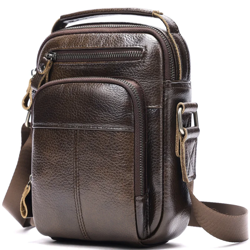 Retro genuine leather multi-functional top-grain cowhide shoulder bag, new style casual business handbag with sling strap