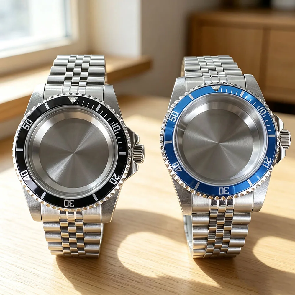 38mm Silver Watch Case Sapphire Glass For Retro SUB Seiko NH34 NH35 NH36 NH38 4R36 Automatic Movt 316L Steel Jubilee Strap Parts