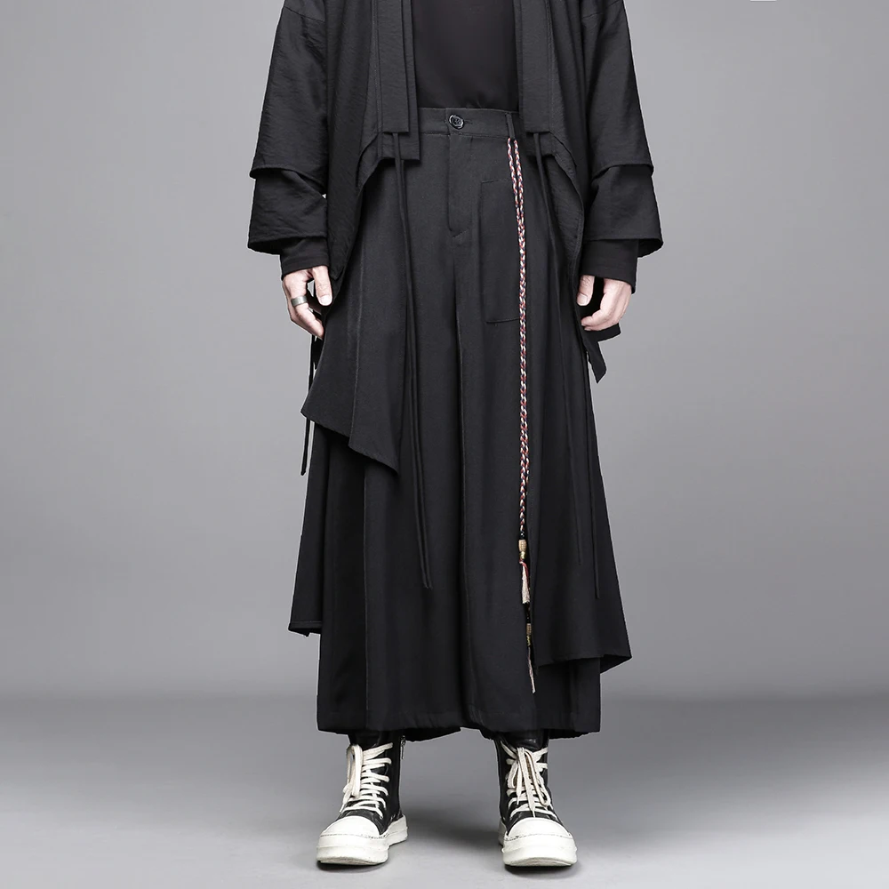 Y2k Dark Irregular Faux Two-Piece Skirt Pants Genderless Streetwear Fashion Youth Outdoor Versatile Wide-Leg Pants Unisex 2026