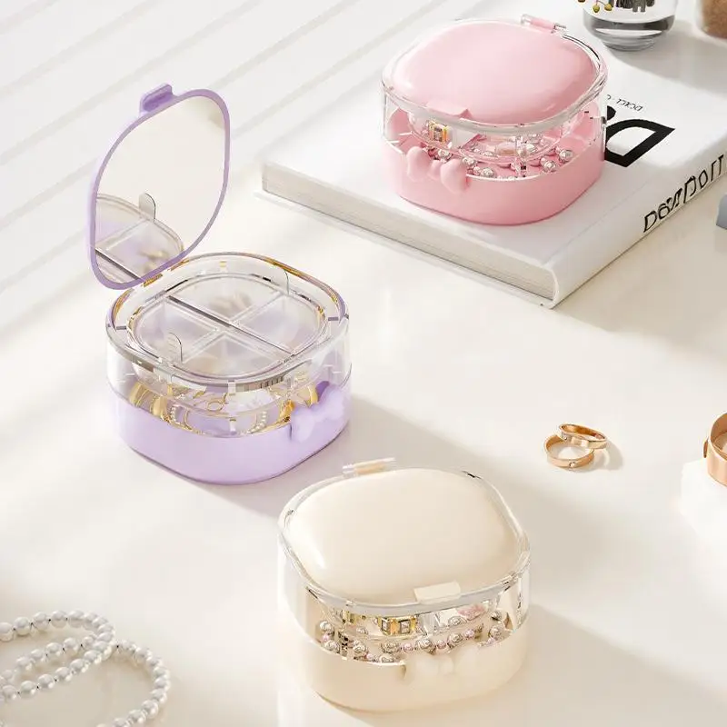 Simple Ins Jewelry Box, Double-Layer With Mirror, Portable Travel Studs Necklace Ring Storage Box