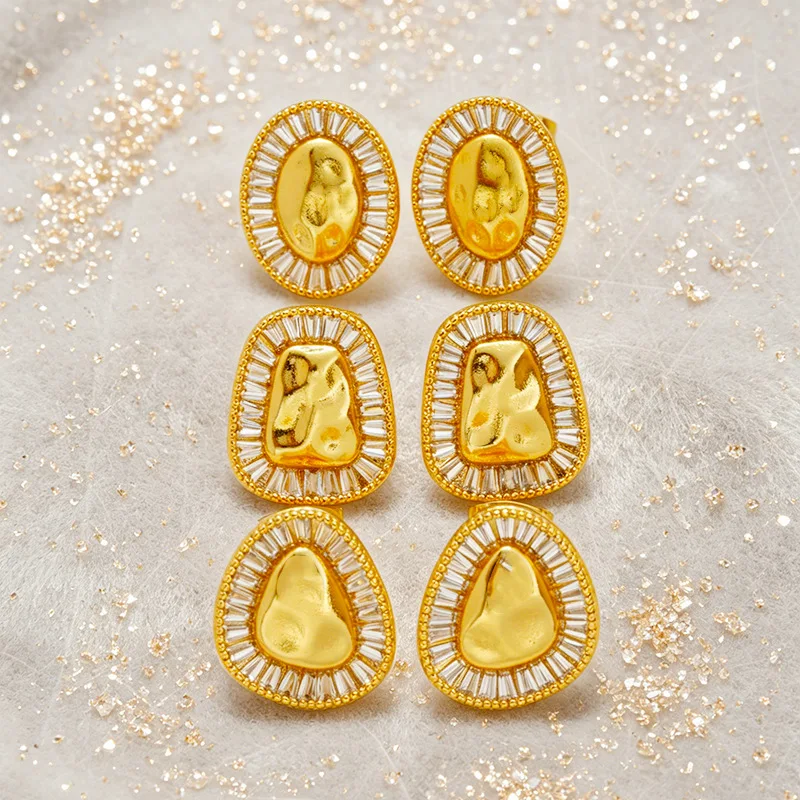 Glossguard Geometric Round Zircon Stud Earrings For Women 24K Gold AU999 slow down metal oxidation and loss of metallic luster