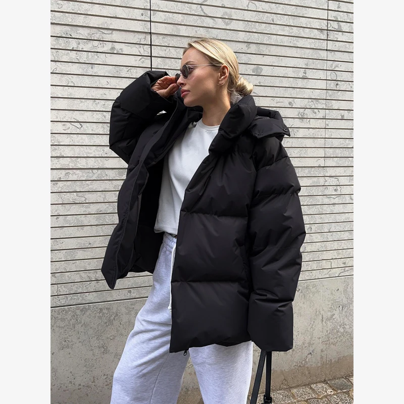 Solid Color Puffer Jacket Long Sleeve Oversized Mid-length Cottonpadded Coat 2026 New Winter Warm Casual Lady New Outerwear