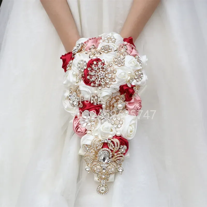 for Bridal Waterfall Rhinestone Creative Hand Bouquet Rose Roll Multi Color European American Wedding Handheld Bouquet