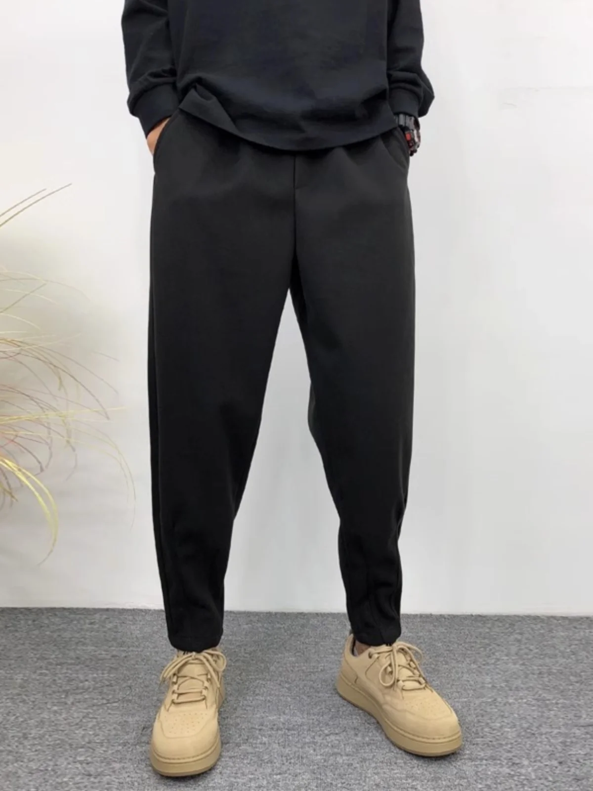 Trendy Summer Thin Casual Pants Loose Wide Leg Straight Cut Khaki Ice Silk Drapey Men's Trousers Breathable Comfortable Polye...