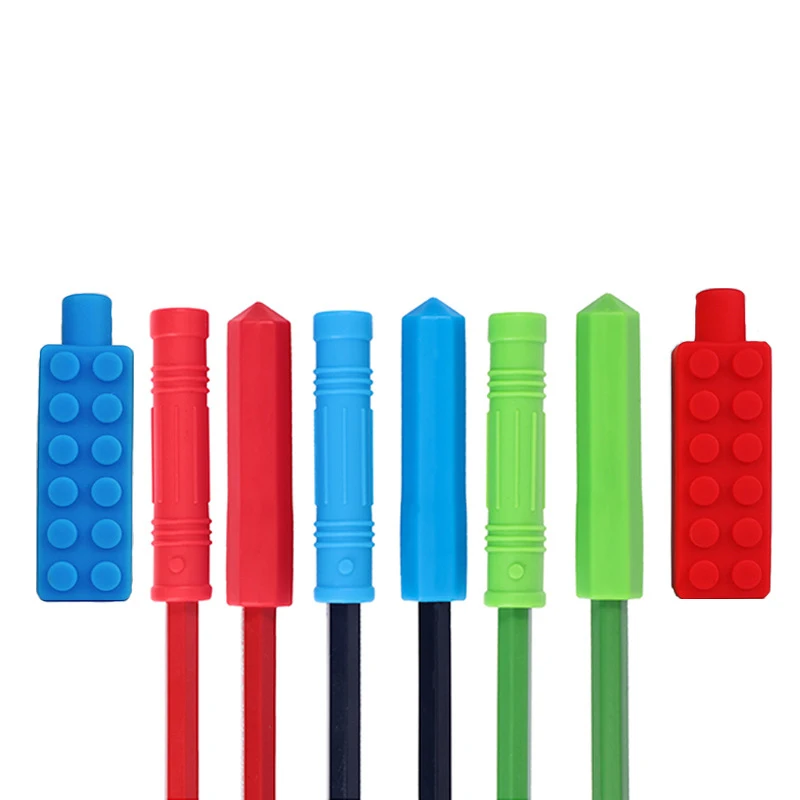 5PCS Chewable Pencil Toppers for Sensory Kids Boys and Girls Silicone Teether Chew Toys for Chewers with Special Oral Motor Need