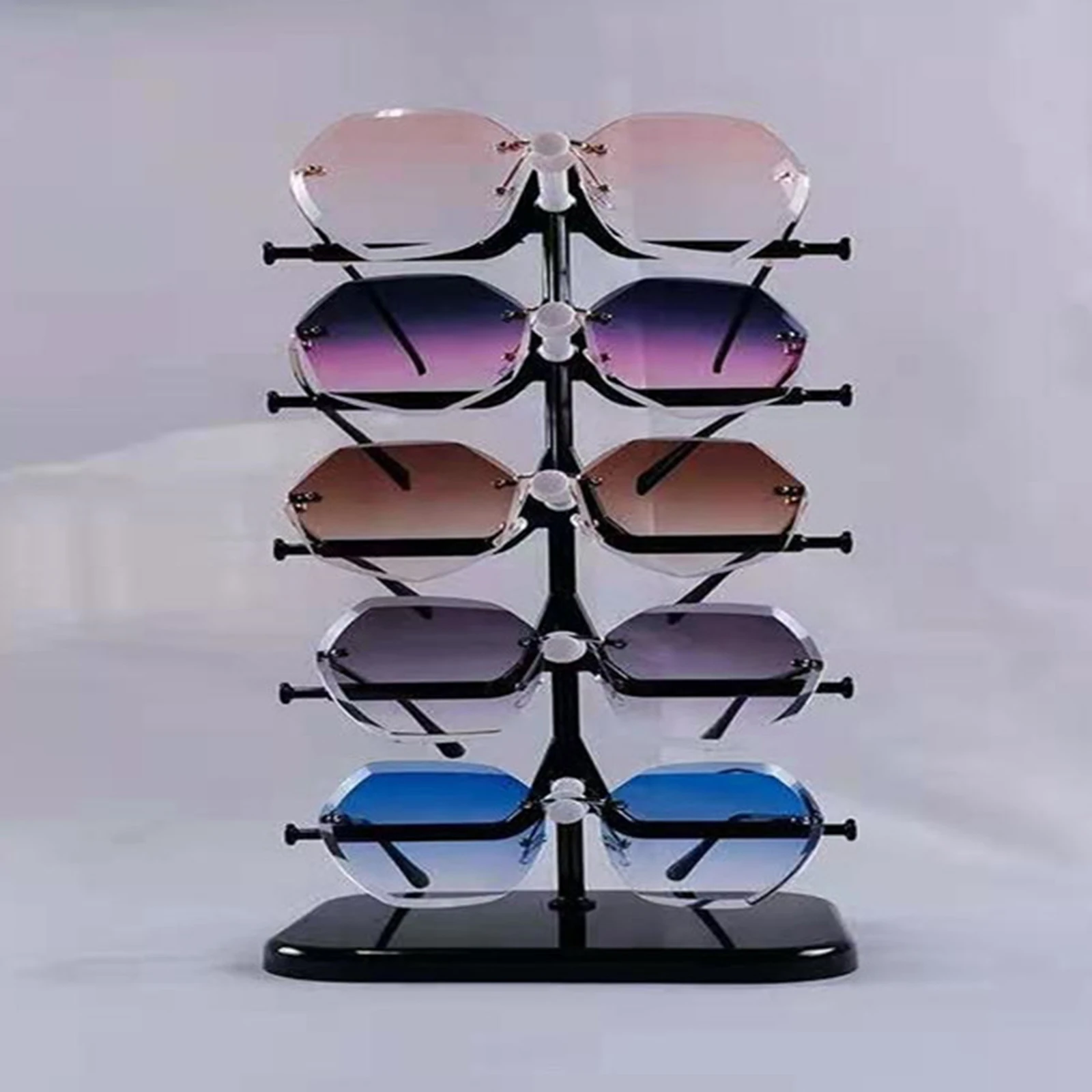 Glasses Holder Display Case Plastic Five Pair Rack for Eyewear Organization at Home or Retail Store