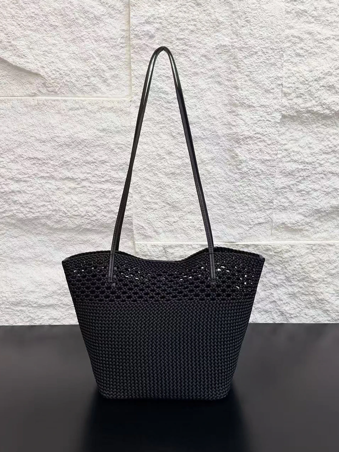 Silk Satin Woven Hollow out Tote Shoulder Bag Women's 2026 New Spring Summer Fashion Handbag Leather Strap Magnetic Closure