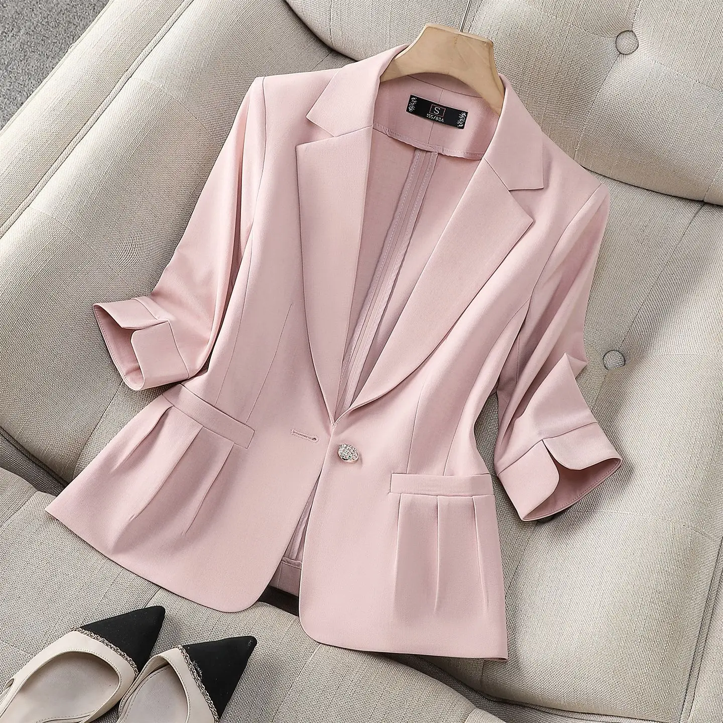 Women Casual Short Blazer Jacket Spring/autumn New Three-quarter Sleeve Suit Jacket Female Outerwear Lady Office Blazers Coat