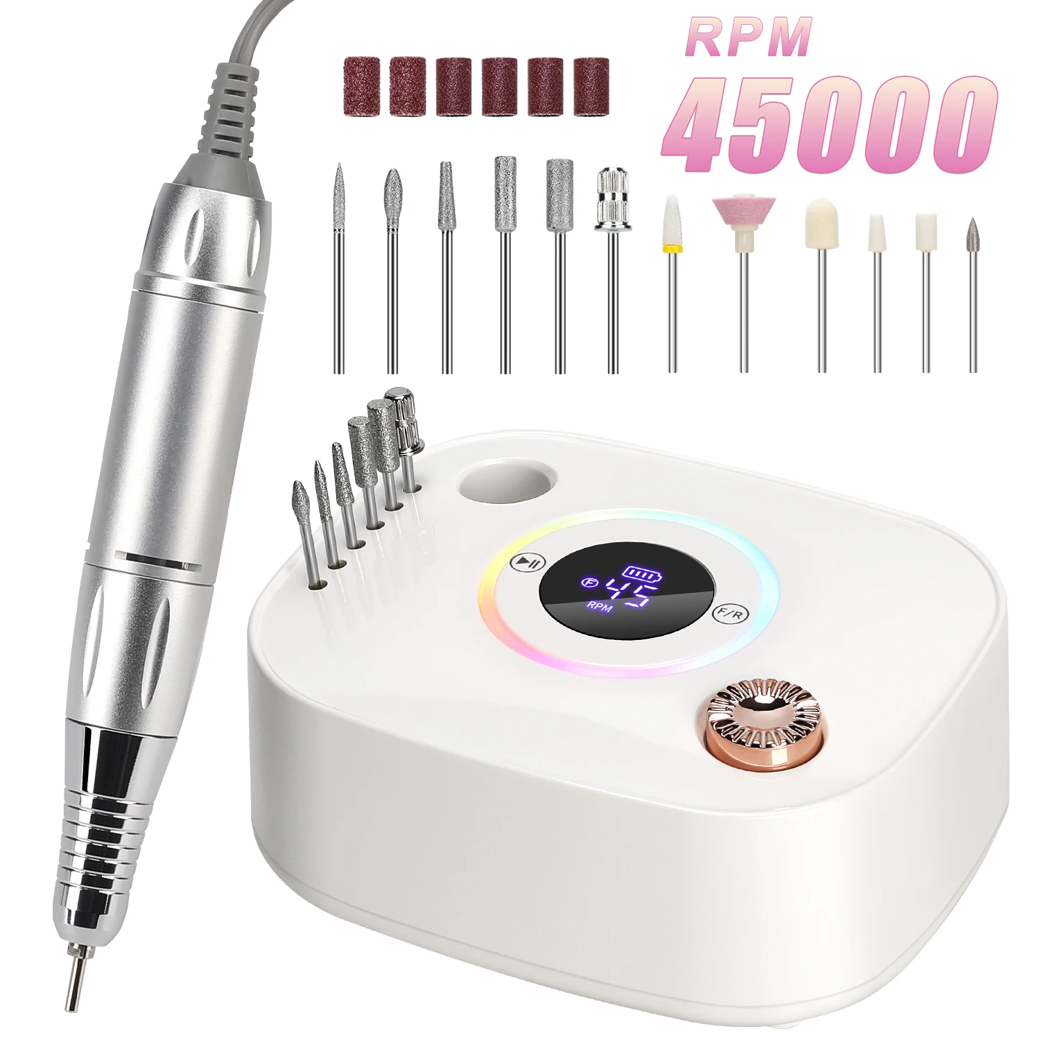 45000RPM Nail Drill Manicure Machine Rechargeable Electric Nail Sander With Pause Mode Nails Lathe Gel Cutting Remove Tool
