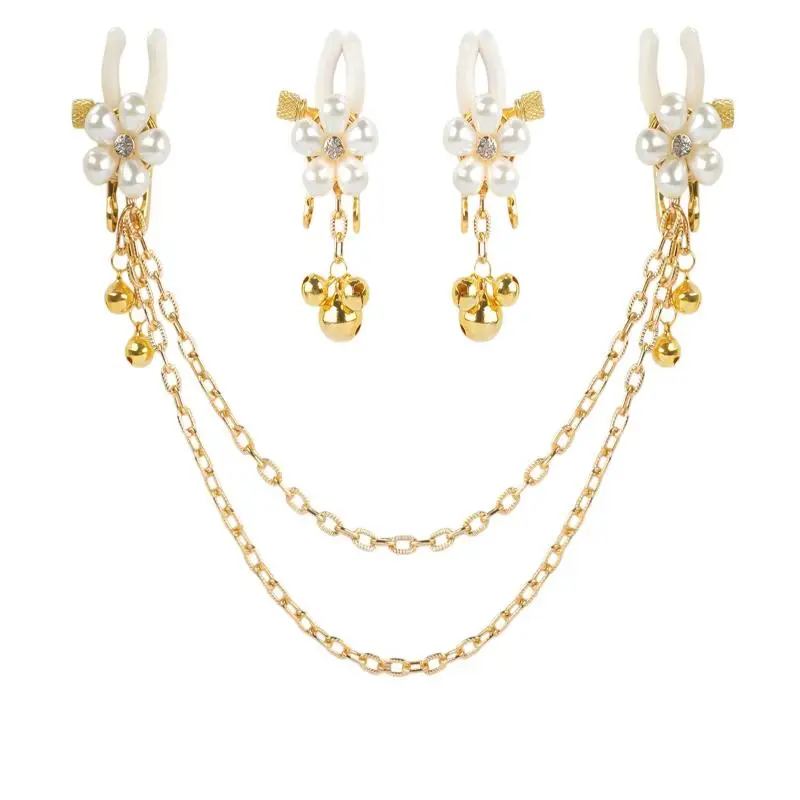  1 Pair Sex Pearl Petals Breast Nipple Clamps Woman Sexy Adjustable Nipple Clip With Bells Adult Toys Stimulate Clips Sex Toys
