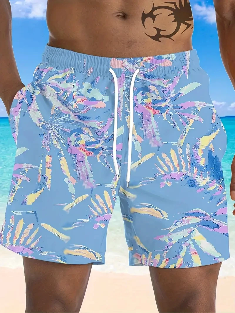 Summer Beach Shorts Men  3D Print Palm Print Casual Hawaiian Shorts Fashion Quick Drying Shorts Oversized Loose Men Trunks New