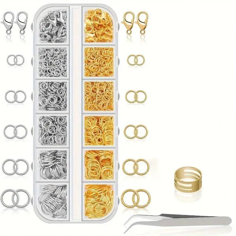 1200PCS Jump Rings Tool Set with Lobster Clasps Pliers Tweezers for DIY Jewelry Repair & Craft